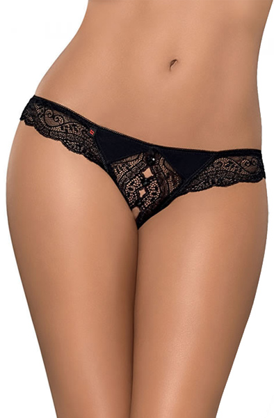 Obsessive Miamor Crotchless Thong Black XXL Trosor med öppen gren | | Intimast
