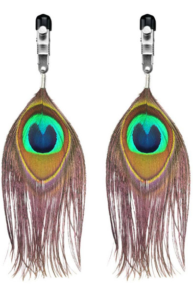 Lovetoy Nipple Clamp With Peacock Feather Trim Bröstvårtsklämmor | | Intimast