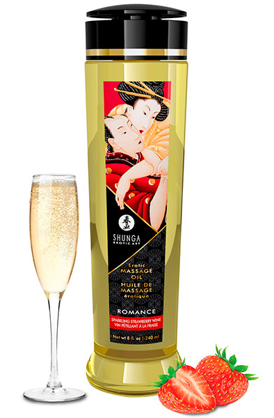 Shunga Massage Oil Romance Sparkling Strawberry Wine 240ml Massageolja Jordgubb | | Intimast