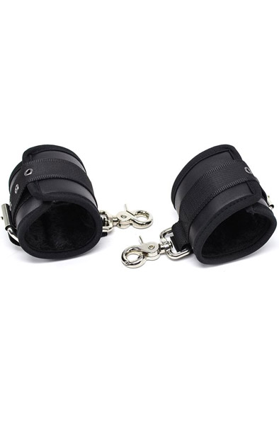 Leather Handcuffs With Big Hoops Black Handbojor