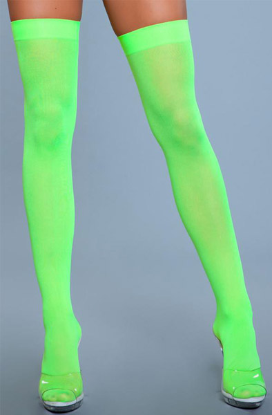 Thigh High Nylon Stockings Neon Green One Size Gröna Stay ups |  | Intimast