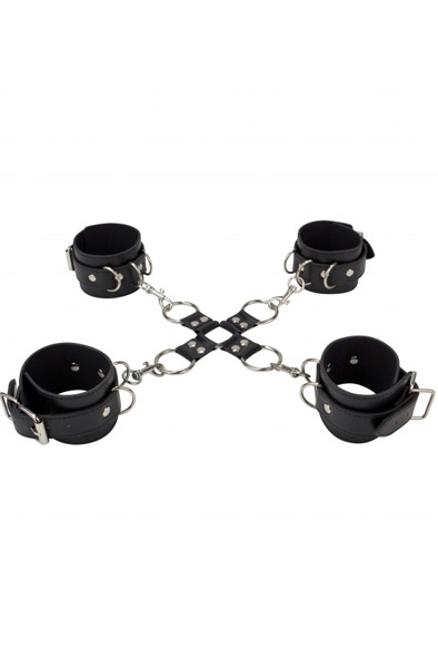 Shots Leather Hand & Legcuffs Black Hand och fotbojor | | Intimast