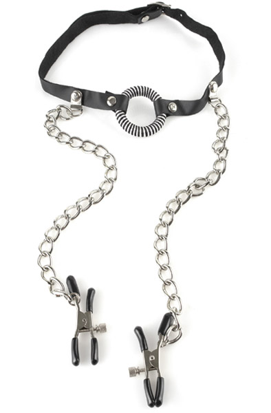 Pipedream O-Ring Gag With Nipple Clamps Gag med bröstklämmor | | Intimast