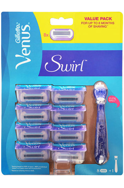 Gillette Venus Swirl Razor + 8-pack Venus rakhyvel |  | Intimast