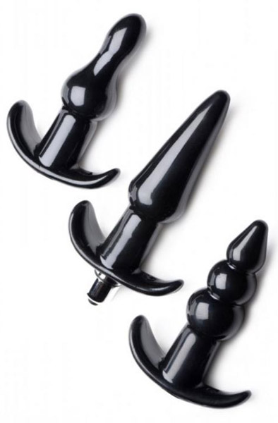 Frisky Thrill Trio Anal Plug Set of 3 Black Analplugg med vibrator |  | Intimast