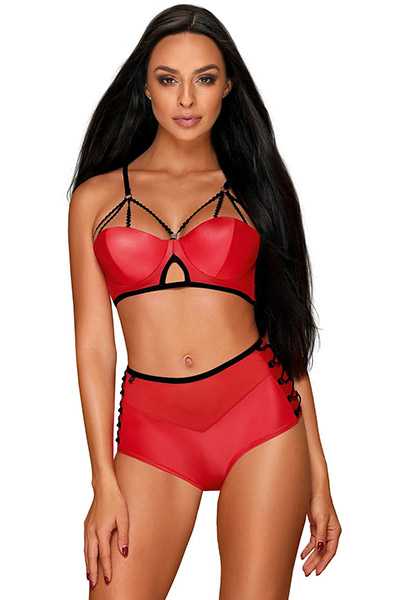 Obsessive Leatheria 2-pcs Set Red S/M Sexiga underkläder |  | Intimast