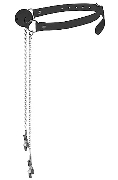 Ball Gag With Nipple Clamps Black Gagball med bröstklämmor | | Intimast