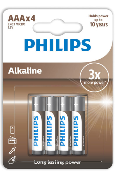 Alternativ bild 1 för Philips LR03A4B/10, Engångsbatteri, AAA, Alkalisk, 1,5 V, 4 styck, 5 År