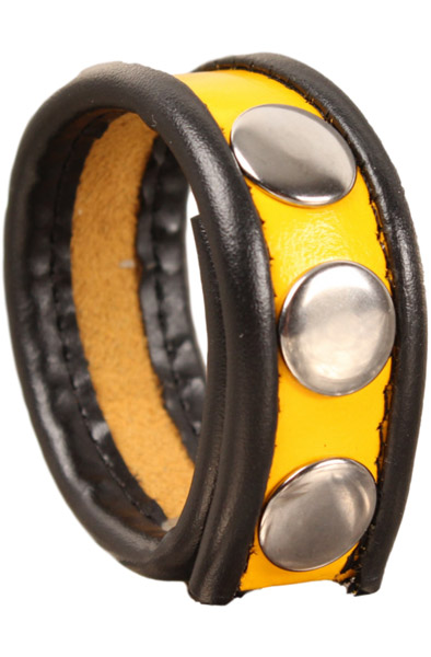 The Red Leather Cockring 3-snaps Black-Yellow Penisring |  | Intimast