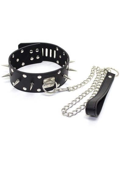 Kiotos Leather Collar Spiked Halsband & koppel |  | Intimast