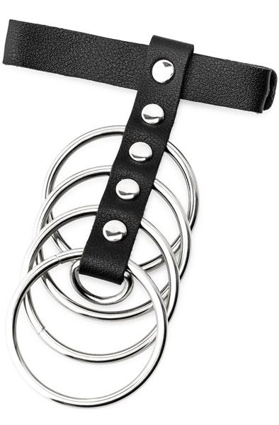 Black Artificial Leather Cockring With Metal Shaft Support 45mm Penisbur |  | Intimast
