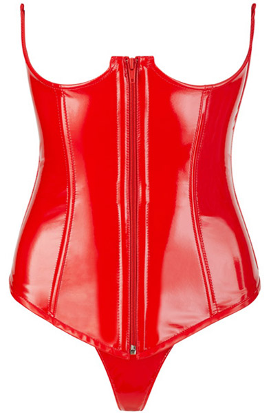 Black Level Vinyl Corset With Thong Red S Korsett