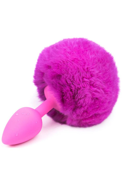 Purple Faux Fur Rabbit Tail With Silicone Plug S Analplugg med svans