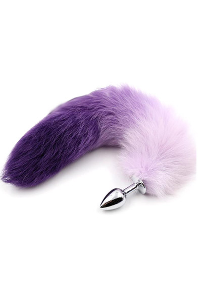 Purple & White Faux Tail With Stainless Plug S Analplugg med svans