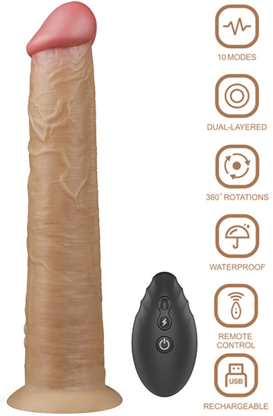 Dual-Layered Silicone Vibe With Rotation 25cm Dildo med vibrator