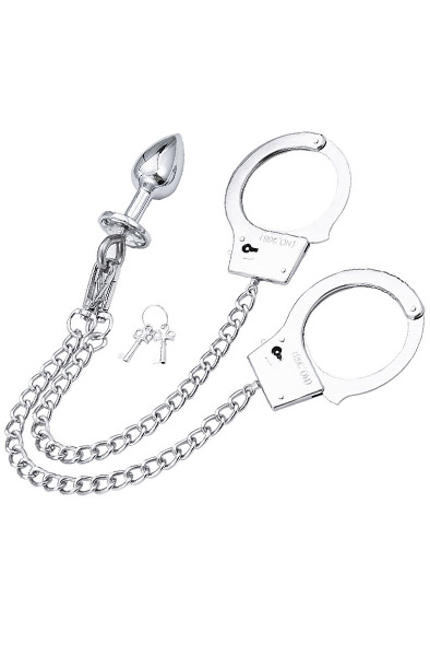Hand Cuffs With Chain & Anal Plug Handbojor metall