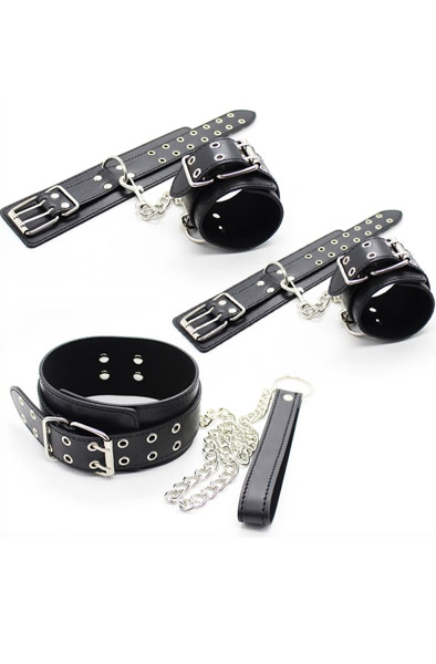 Handcuff & Collar Kit Double Pin Black Hand och fotbojor