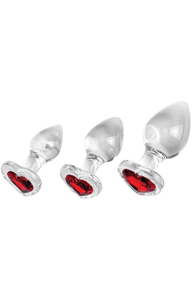 Adam & Eve Red Heart Gem Glass Plug Set Analplugg i glas