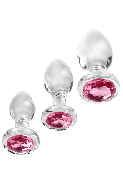 Adam & Eve Pink Gem Glass Plug Set Analplugg i glas