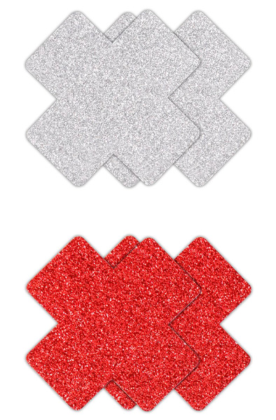 Pretty Pasties Glitter Cross Red Silver 2 Pair Nipple covers
