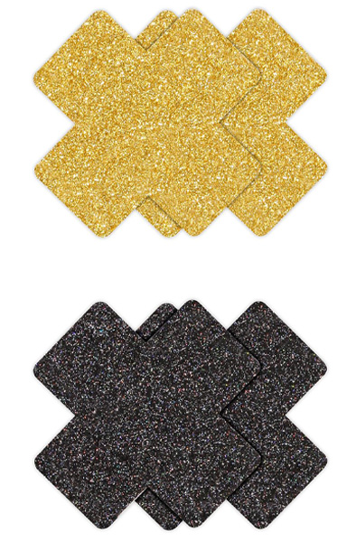 Pretty Pasties Glitter Cross Black Gold 2 Pair Nipple covers