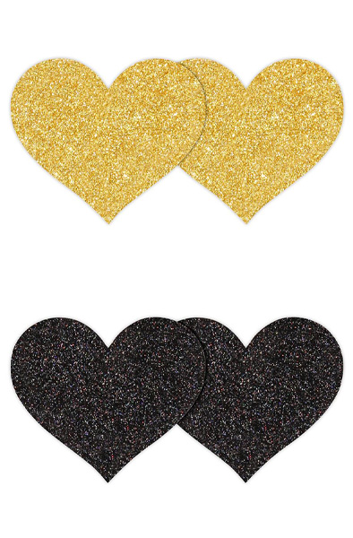 Pretty Pasties Glitter Hearts Black Gold 2 Pair Nipple covers