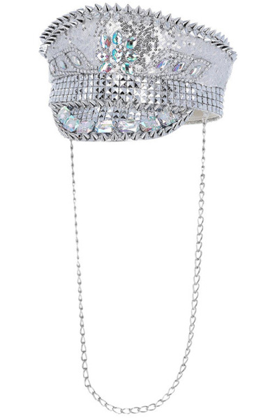 Fever Deluxe Sequin Studded Captains Hat Silver Rollspel & Maskerad