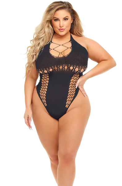 Hot Too Handle Bodysuit Black Queen Size Teddy