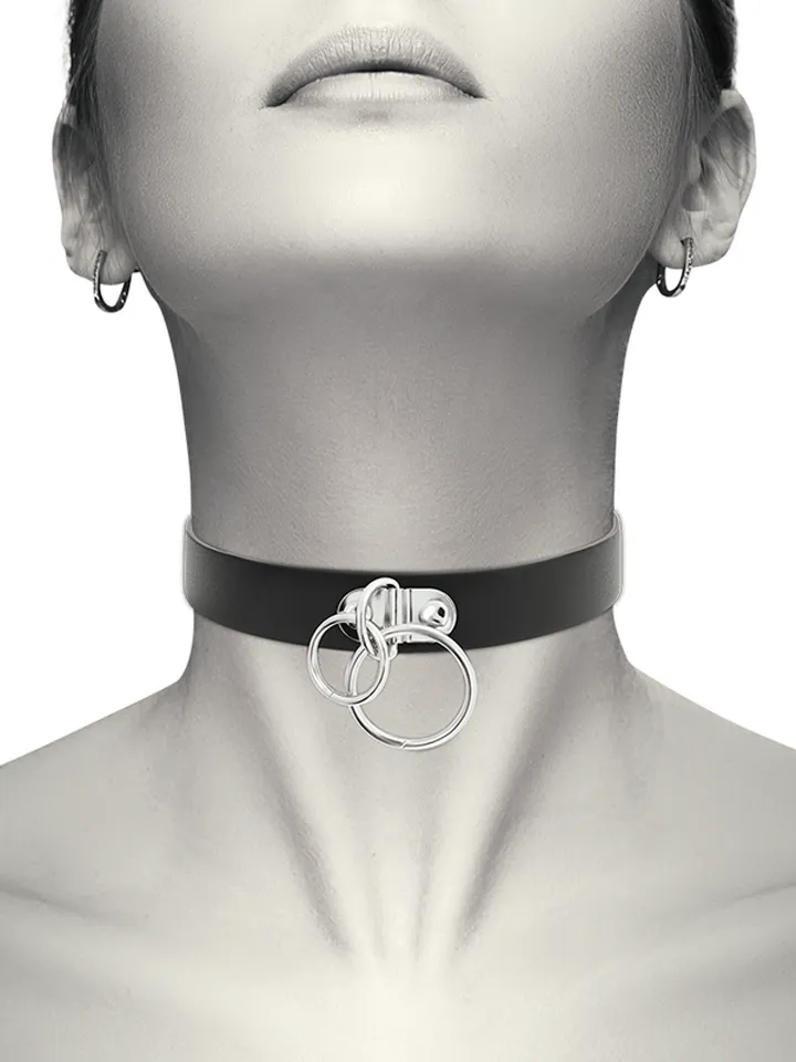 Hand Crafted Choker Vegan Leather Double Ring Choker