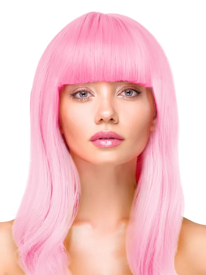 Party Wig Long Straight Light Pink Hair Peruk