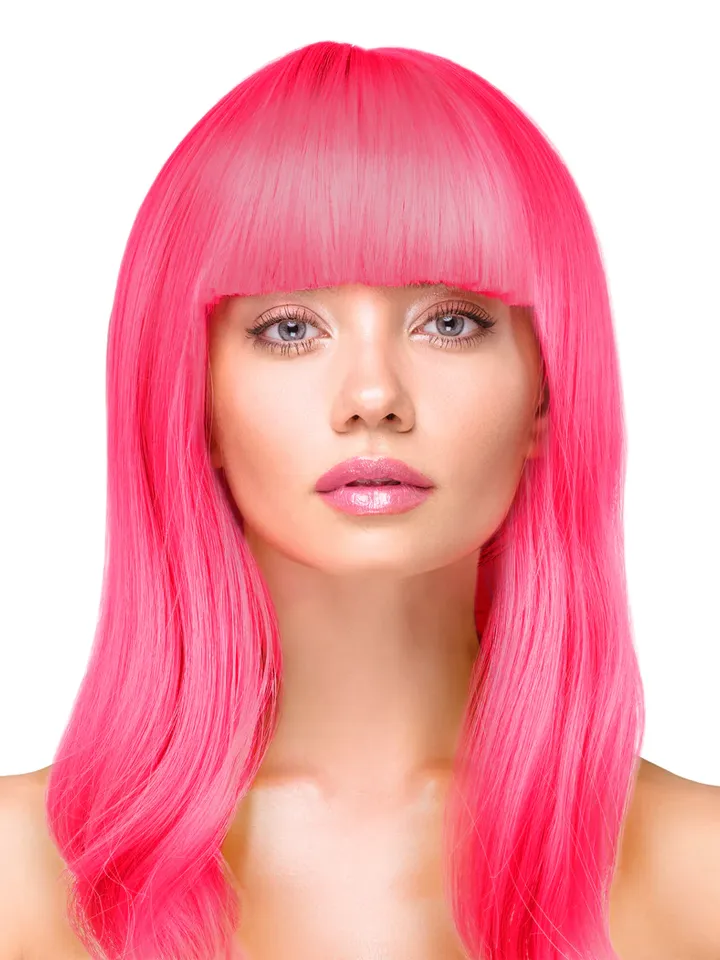 Party Wig Long Straight Hair Neon Pink Peruk