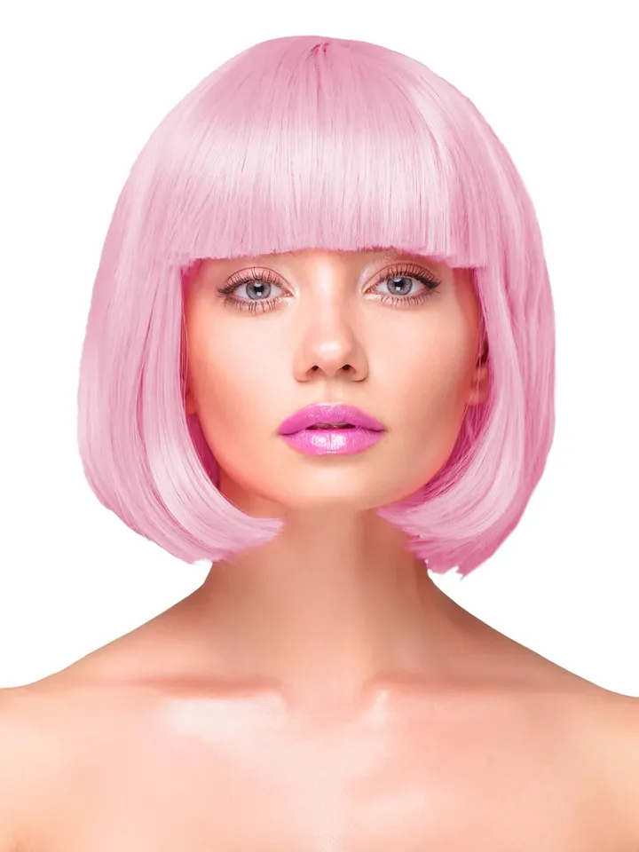 Party Wig Short Straight Hair Light Pink Peruk