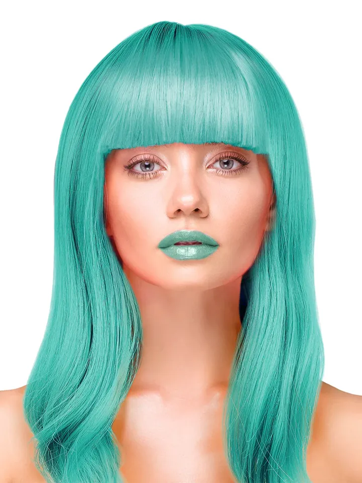 Party Wig Long Straight Turquoise Hair Peruk