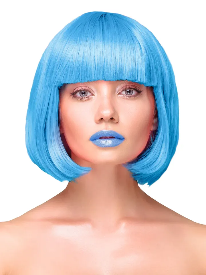 Party Wig Short Straight Blue Hair Peruk