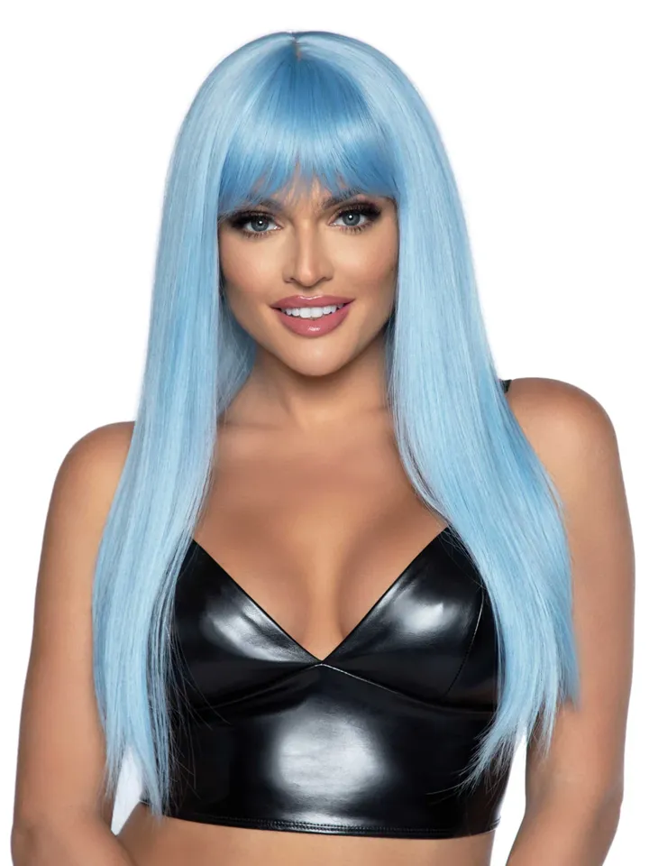 Long Straight Bang Wig Blue Peruk