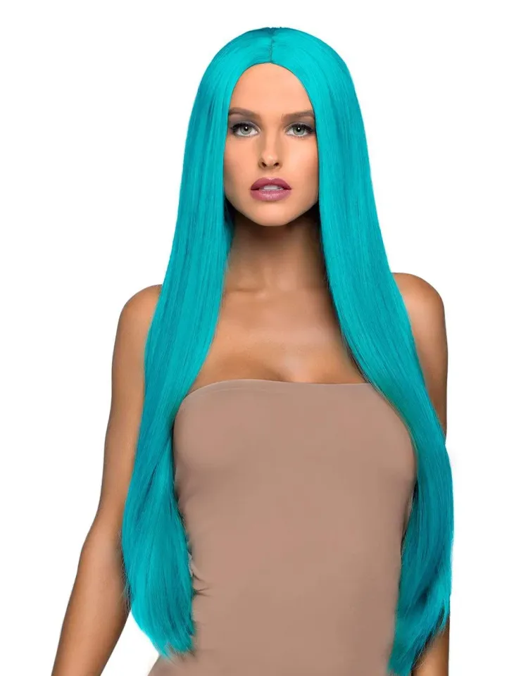 Long Straight Center Part Wig Turquoise Peruk