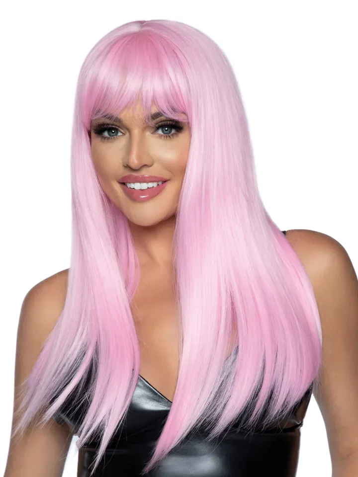 Long Straight Bang Wig Pink Peruk