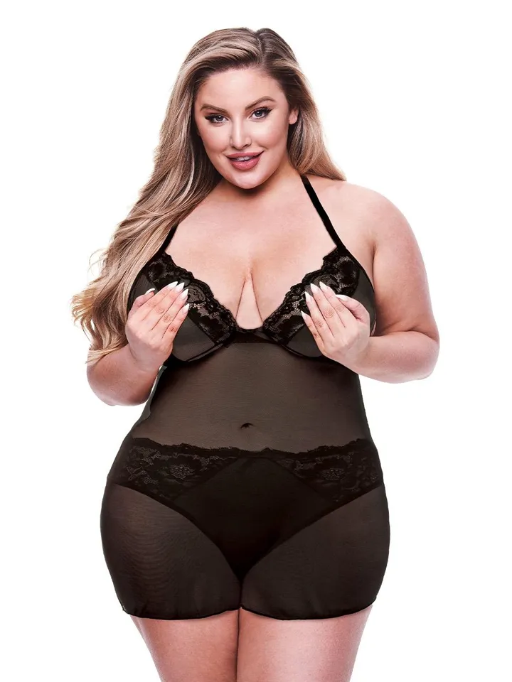 Eco Chemise & Panty Set Black Queen Size Underklädesset