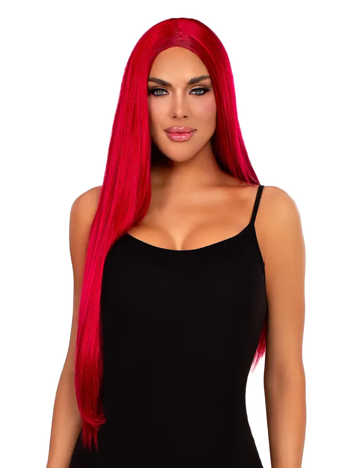 Leg Avenue Long Straight Center Part Wig Red Röd Peruk