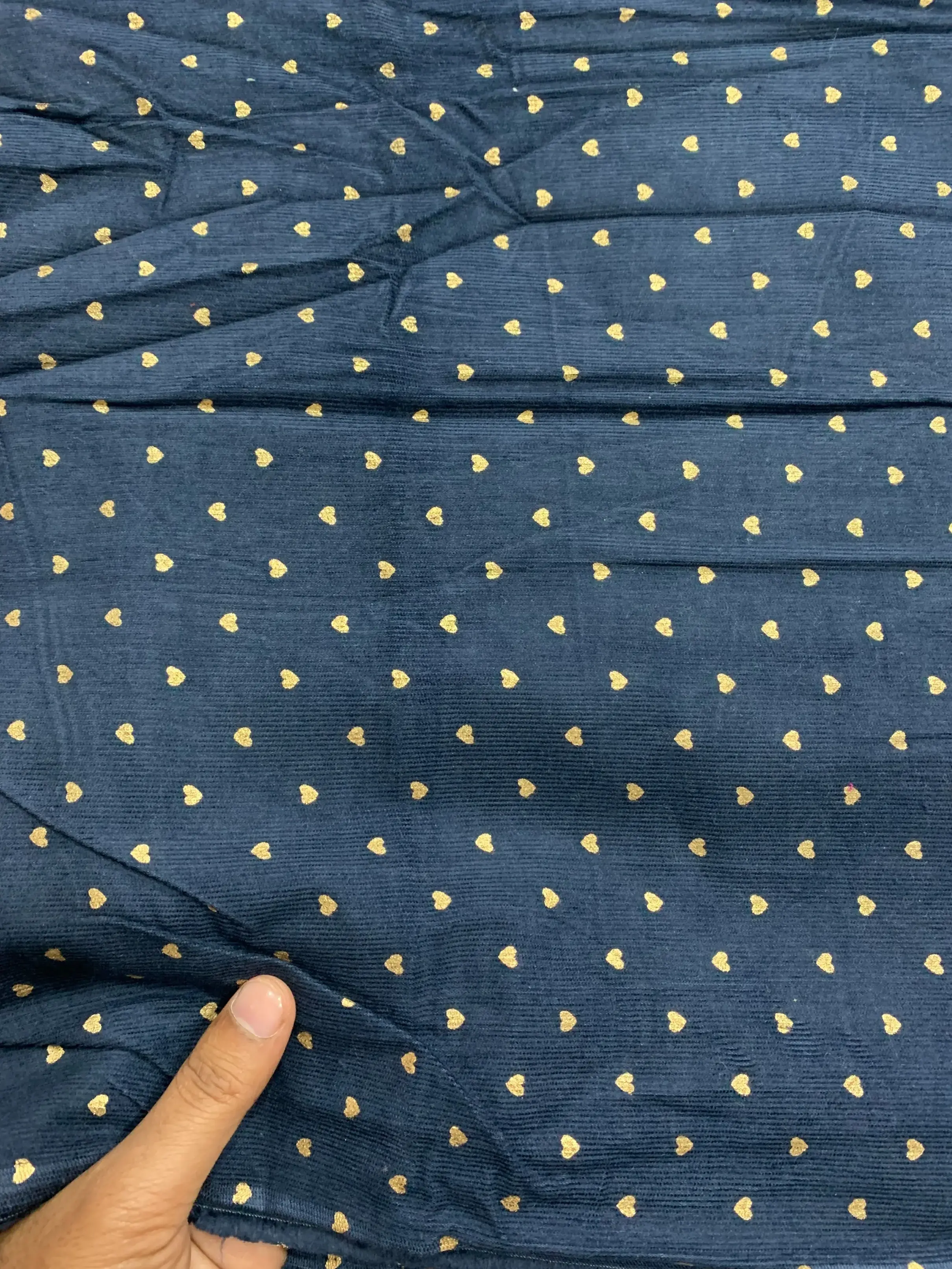 Corduroy Print Deep Navy Blue Foil Print Butti