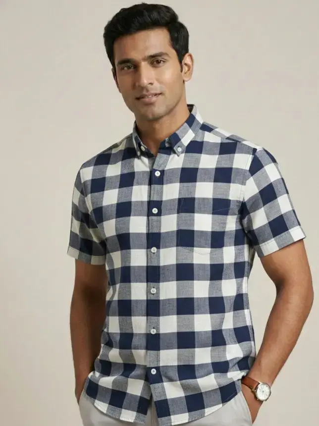 Navy Blue Cotton Check