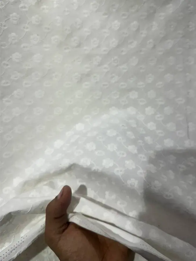 White Floral Chicken Kari Cotton Fabric