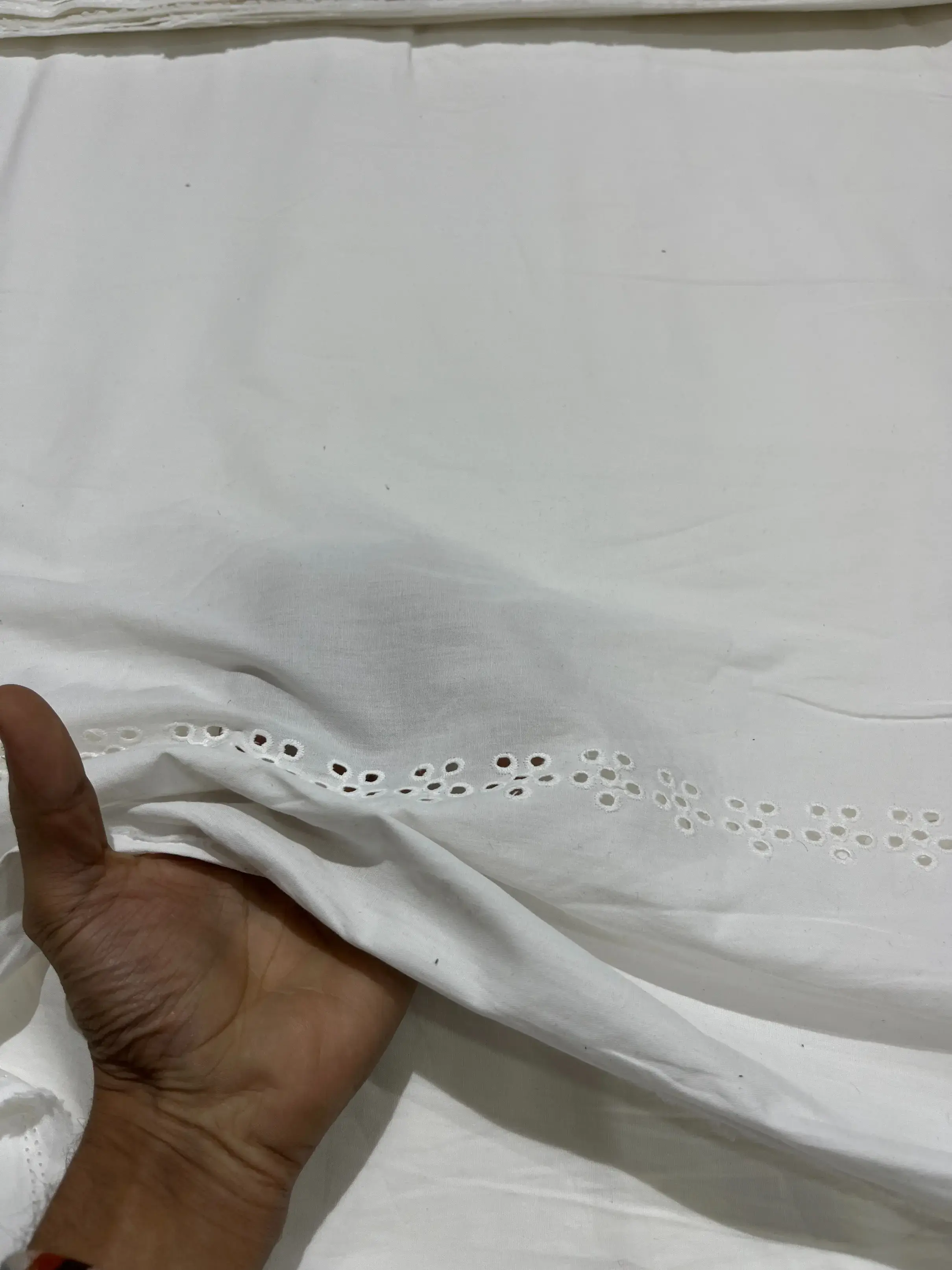 White Cotton Mulmul with Eyelet