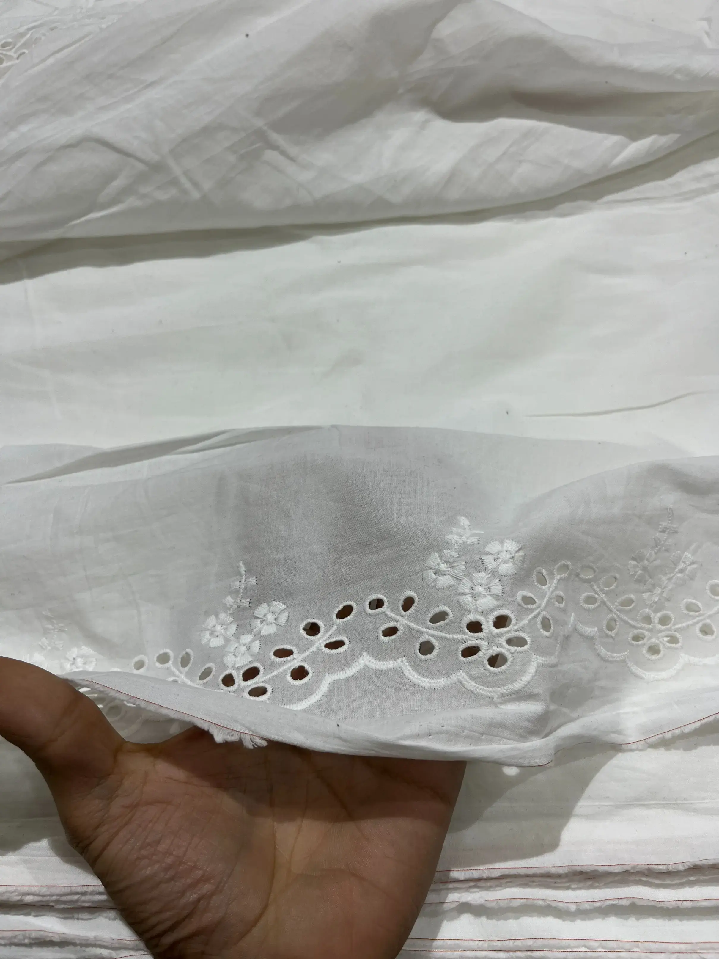 Cotton Mulmul Schiffli Embroidered Border