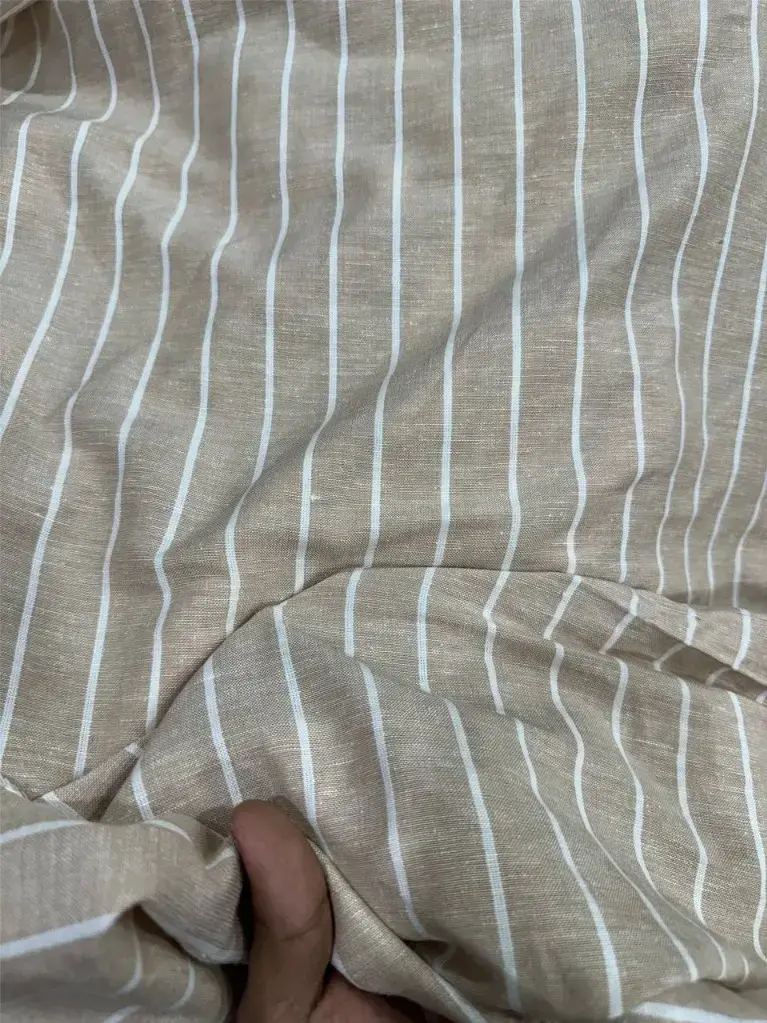 Cotton Linen Dark Beige Stripe