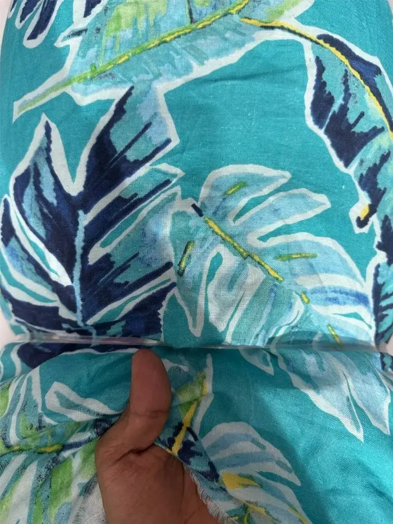 100% Pure Linen Leaf Print Fabric