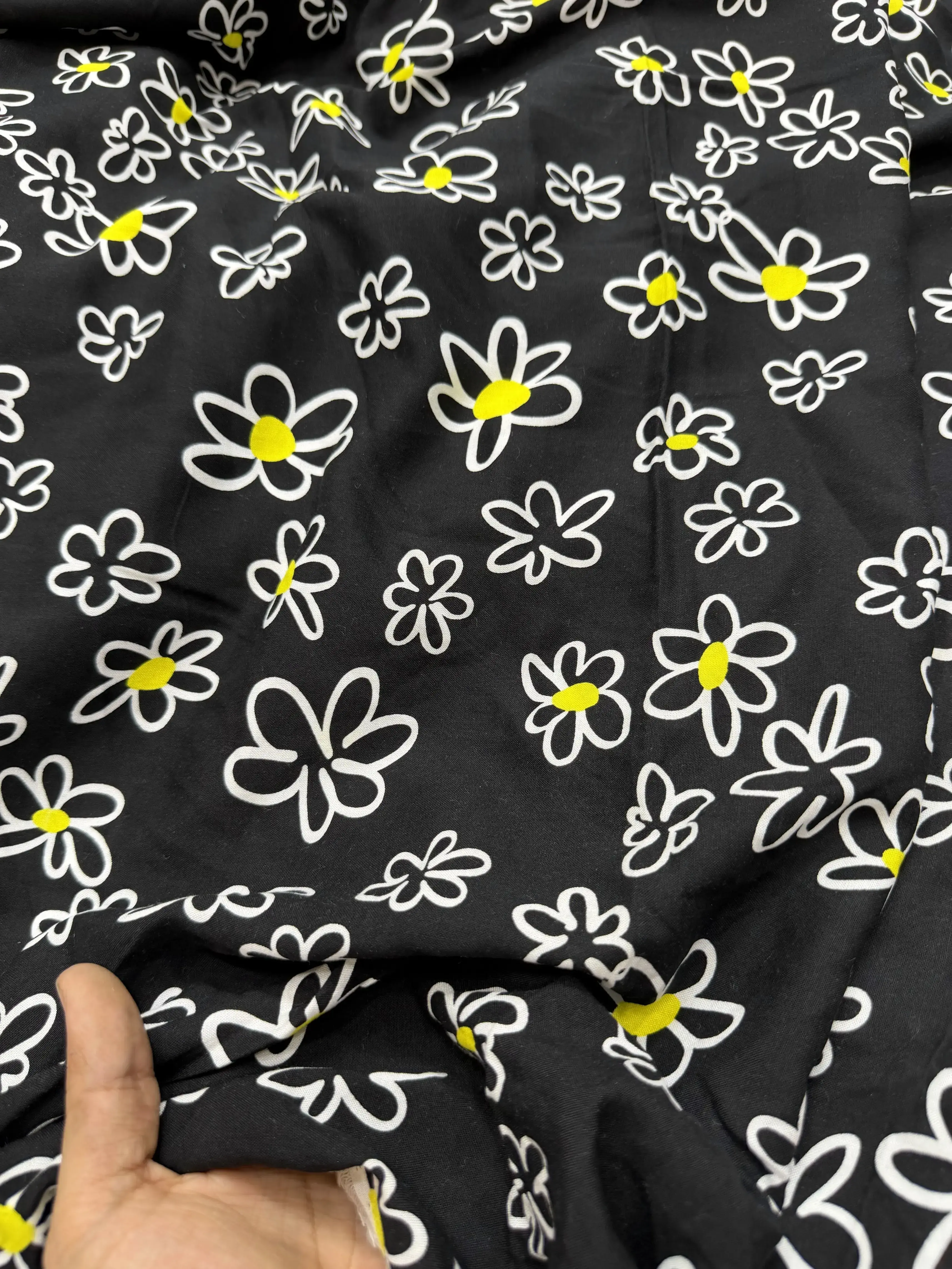Rayon White Floral Outlines