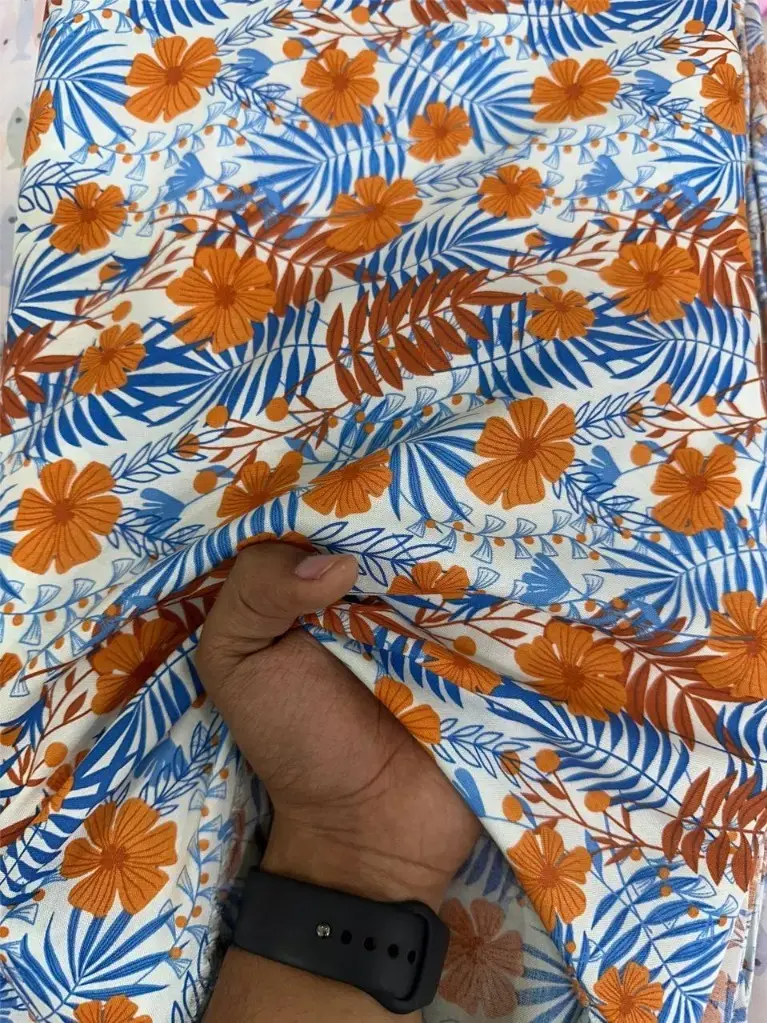 Rayon Blue and Orange floral design