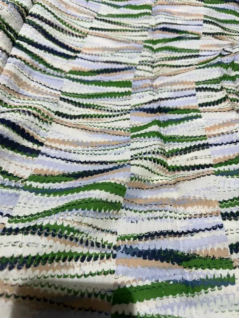 Rayon White and Green Abstract Print