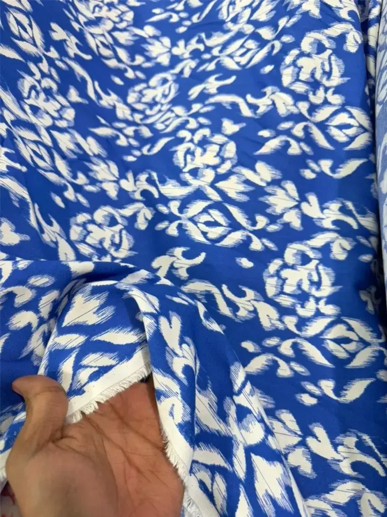 Rayon Sky Blue Abstract Print